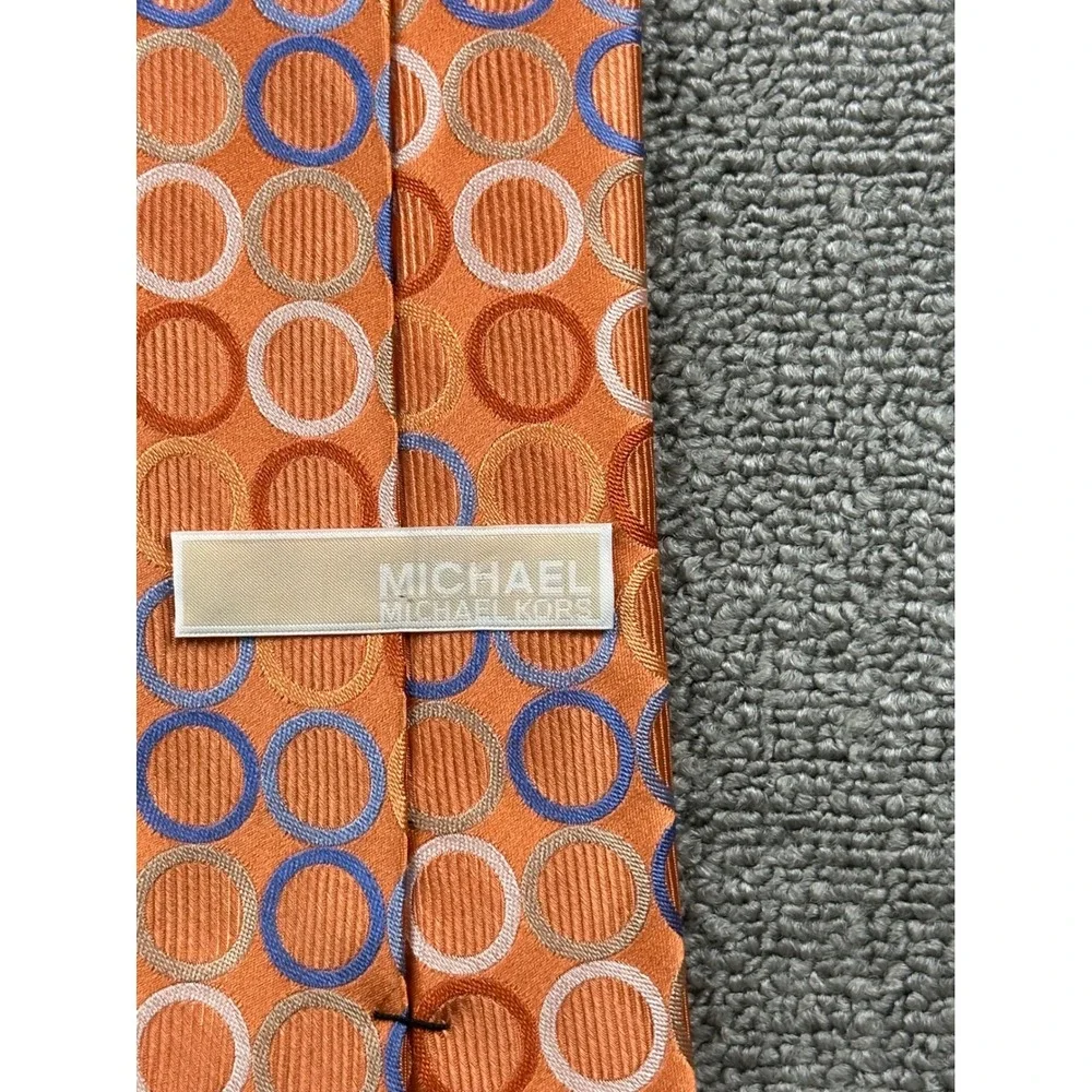 Michael Kors Tie Men Orange Circles Polka Dot Geometric Designer Business Office